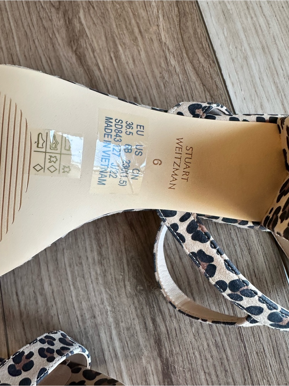 Stuart Weitzman Leopard Print Block Heel Sandals in Tan and Black - Picture 9 of 11
